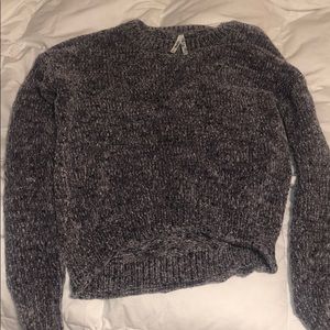 High neck fuzzy sweater